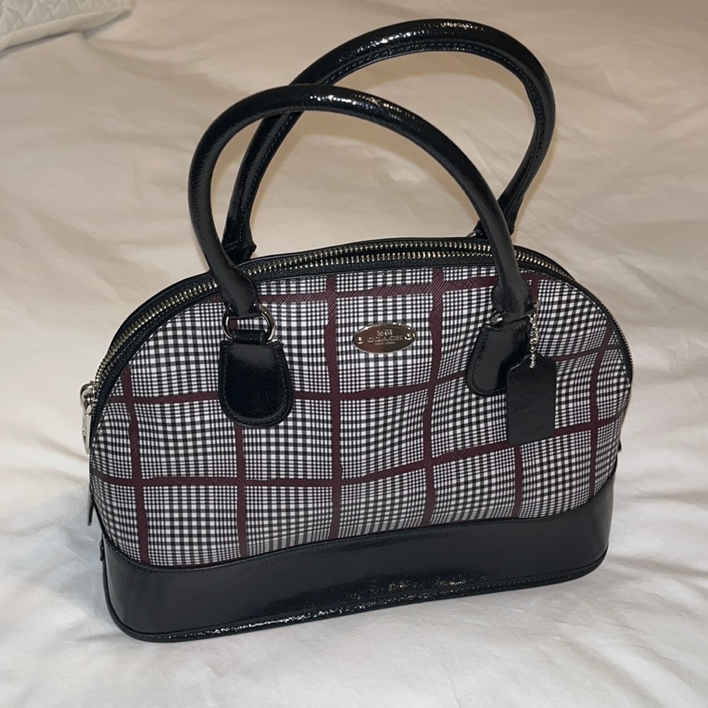 Coach purse - burgundy/brown plaid